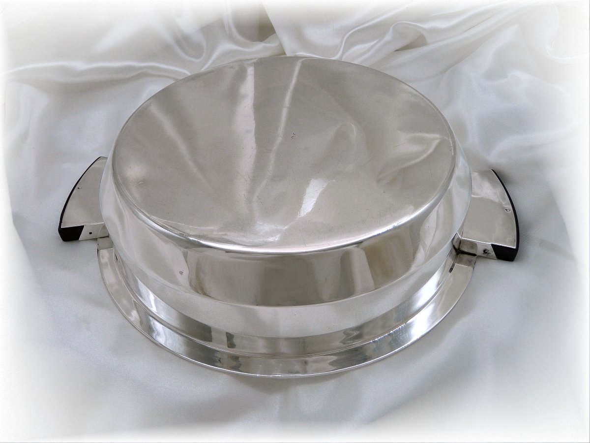 Tetard Frères - Serving Dish - Solid Silver Vegetable Bowl With Macassar Wood, Circa 1930-photo-2