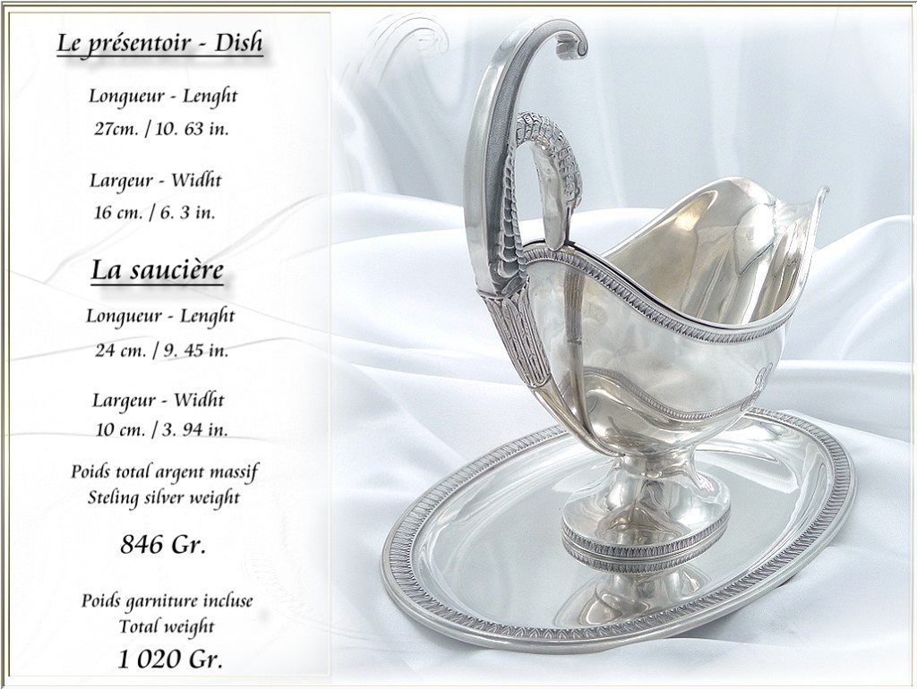 Puiforcat - Rare Swan Neck Gravy Boat Sterling Silver & Its St. Empire Garnish-photo-3
