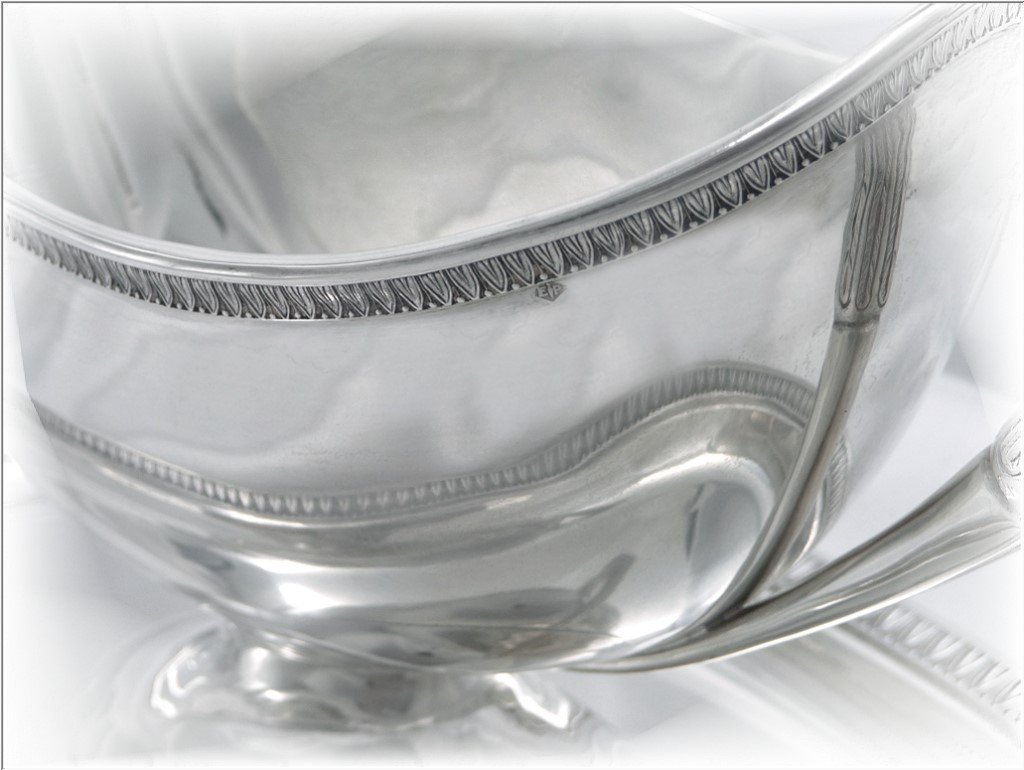 Puiforcat - Rare Swan Neck Gravy Boat Sterling Silver & Its St. Empire Garnish-photo-6