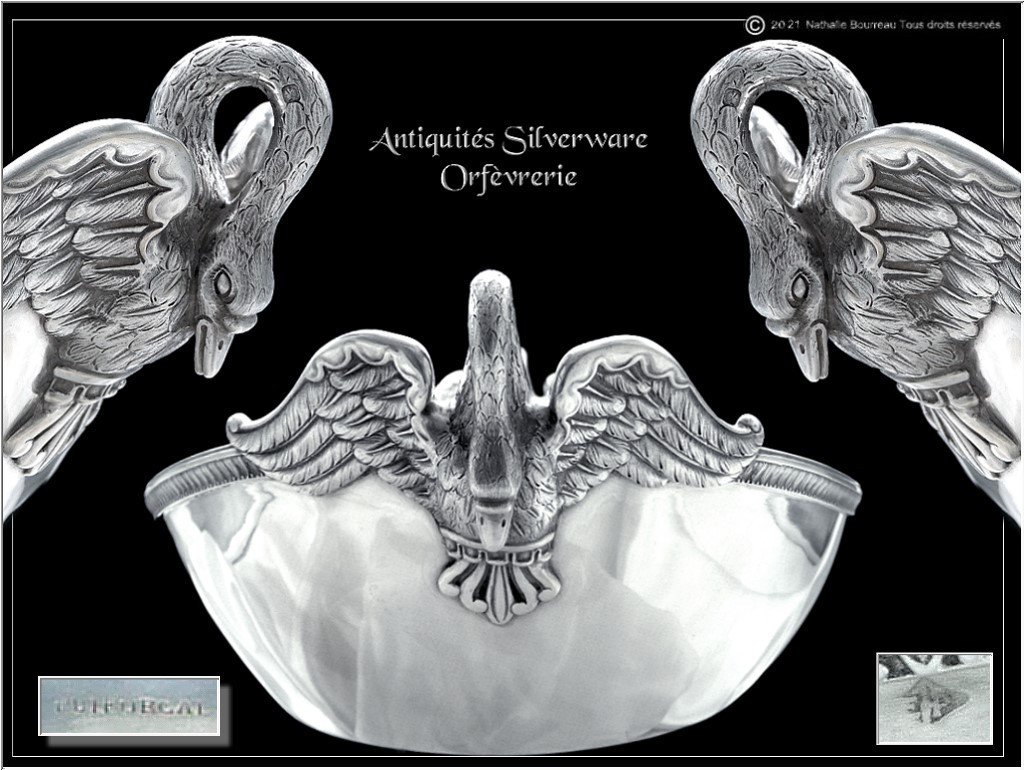 E. Puiforcat - Rare & Belle Coupe Modèle Aux Cygnes Argent Massif St. Empire