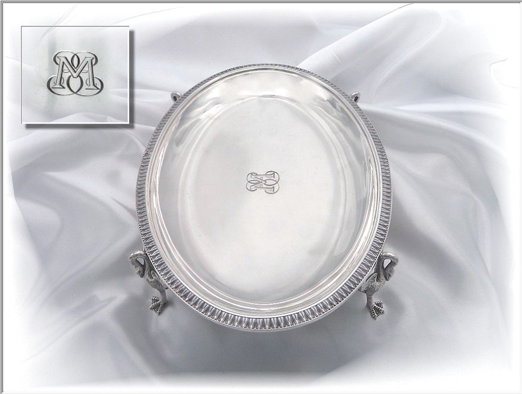 E. Puiforcat - Superb Oblong Serving Dish With Swans Sterling Silver-photo-2
