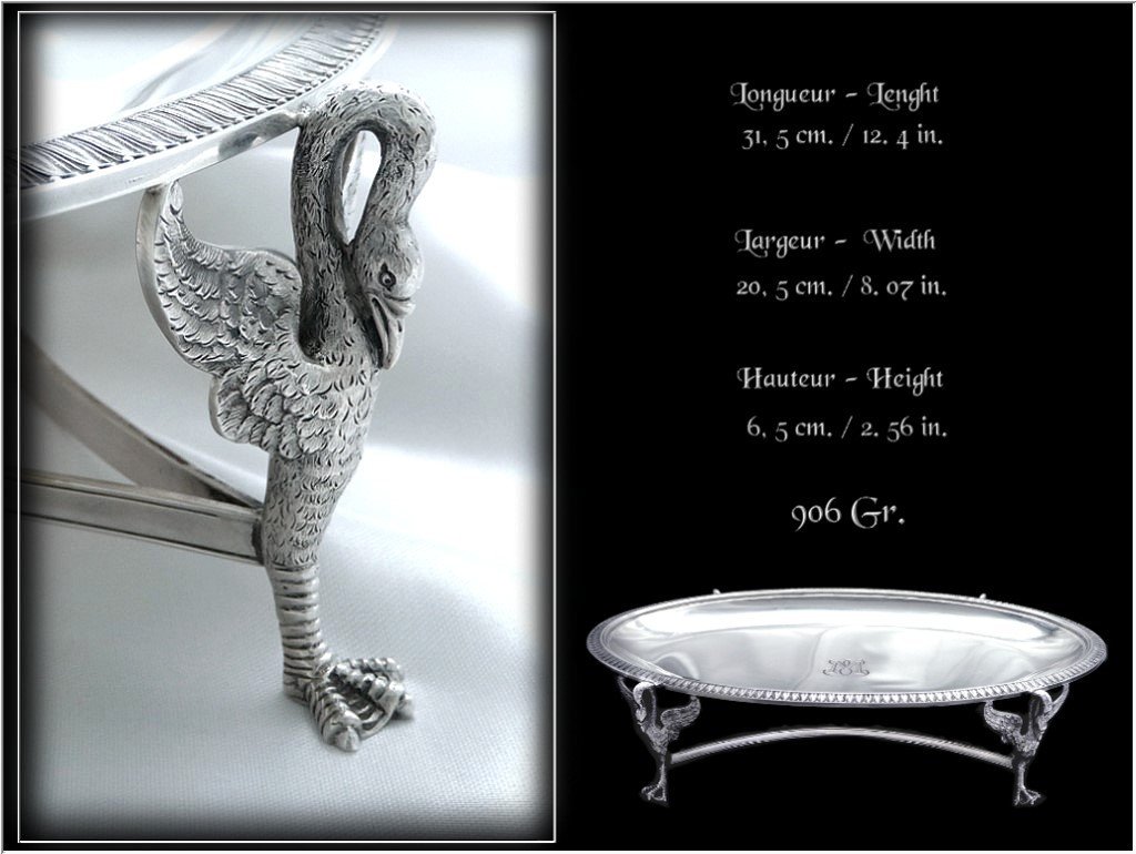 E. Puiforcat - Superb Oblong Serving Dish With Swans Sterling Silver-photo-3