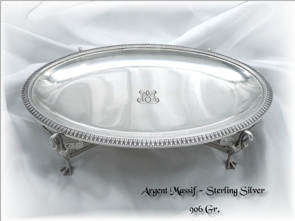 E. Puiforcat - Superb Oblong Serving Dish With Swans Sterling Silver-photo-4
