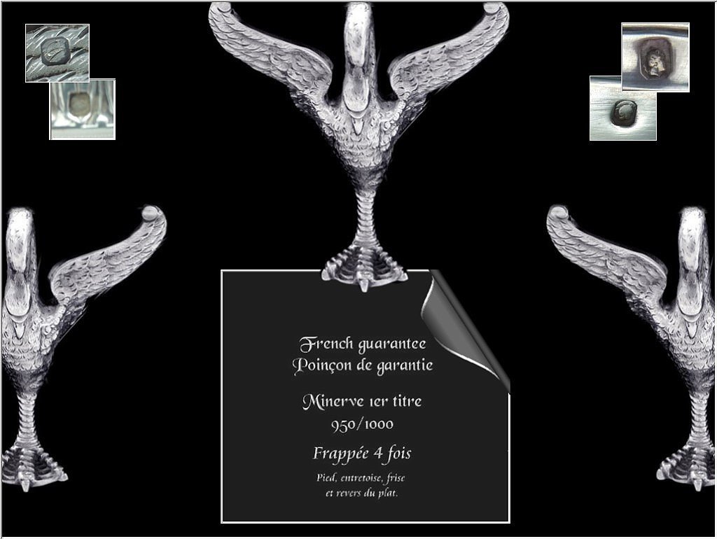 E. Puiforcat - Superb Oblong Serving Dish With Swans Sterling Silver-photo-6