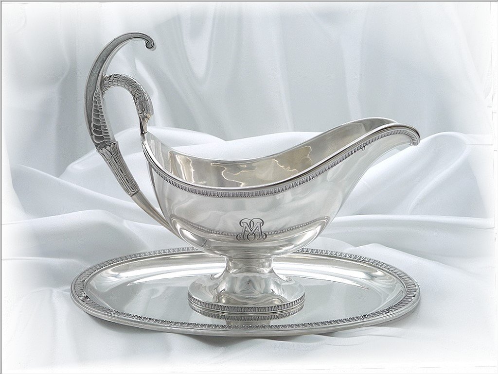  Emile Puiforcat - Antique French Sterling Silver Gravy Boat Swan Neck Handle-photo-3