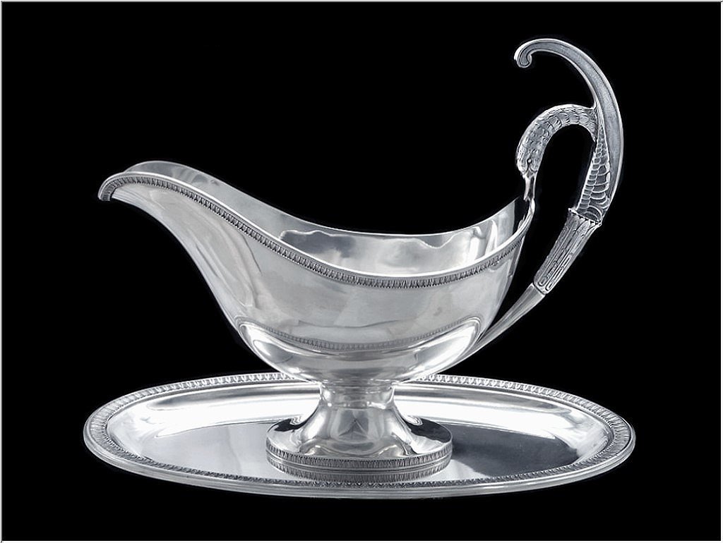  Emile Puiforcat - Antique French Sterling Silver Gravy Boat Swan Neck Handle-photo-2