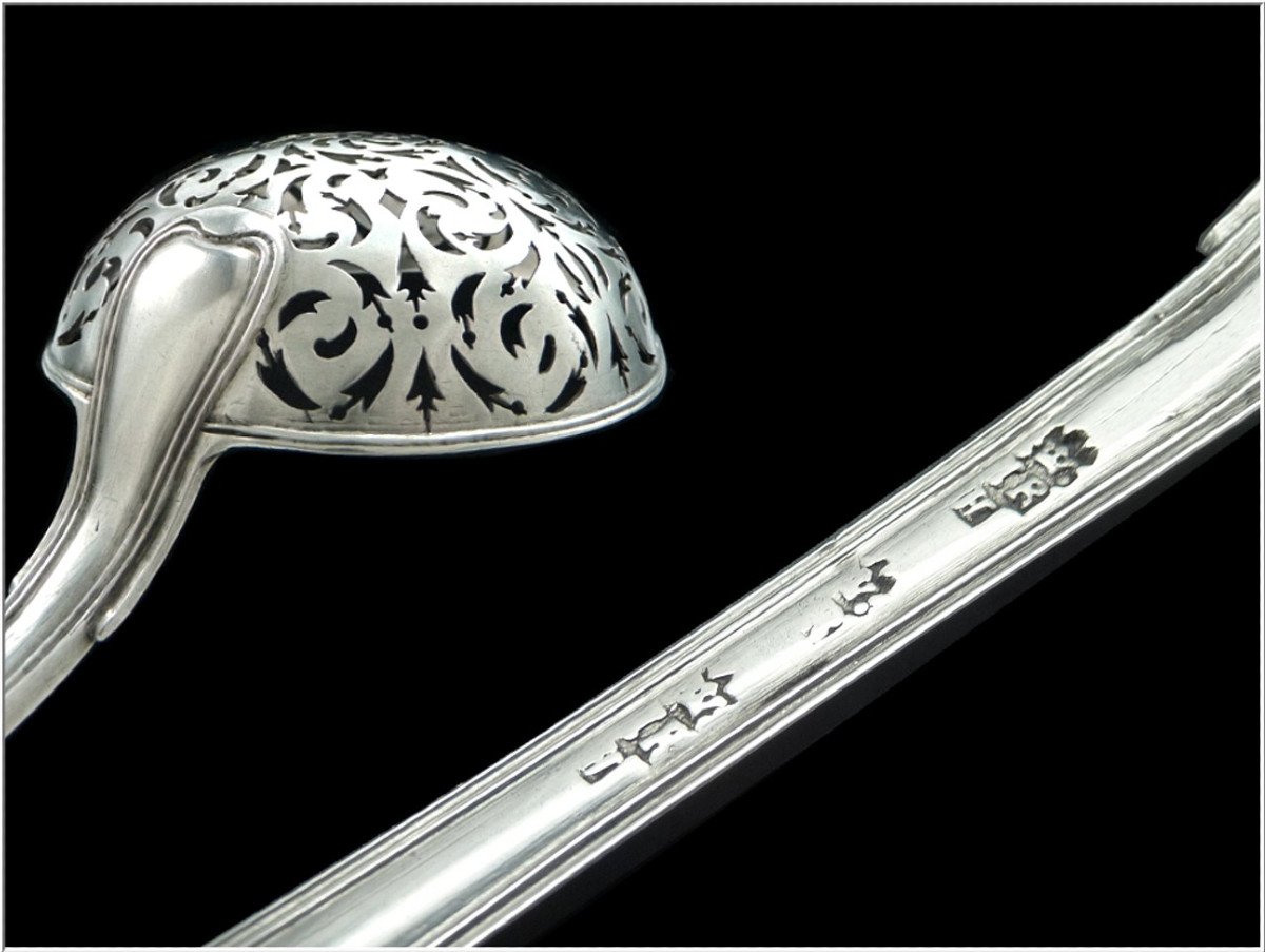 Orfèvrerie 18°. - Cuillère à Sucre En Argent Massif Sugar Spoon - Epoque XVIII°s.-photo-3