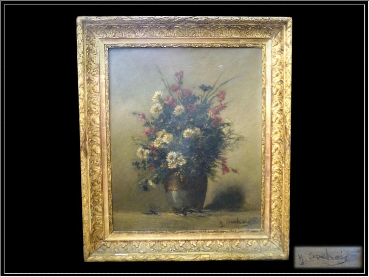 Eugène Henri Cauchois - Bouquet De Fleurs Des Champs - Huile sur Toile