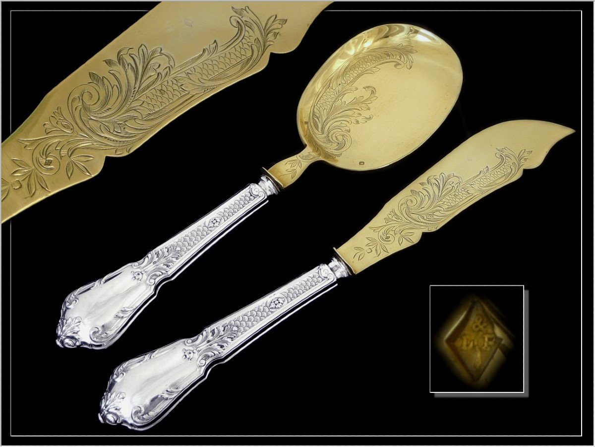 Sterling Silver And Vermeil Ice Cream Service Cutlery By Labat & Pugibet. Late 19th Century Minerva-photo-2