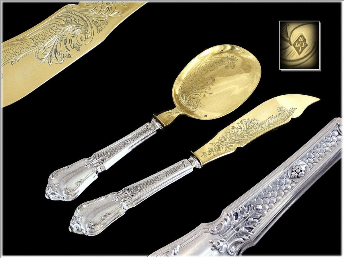 Sterling Silver And Vermeil Ice Cream Service Cutlery By Labat & Pugibet. Late 19th Century Minerva