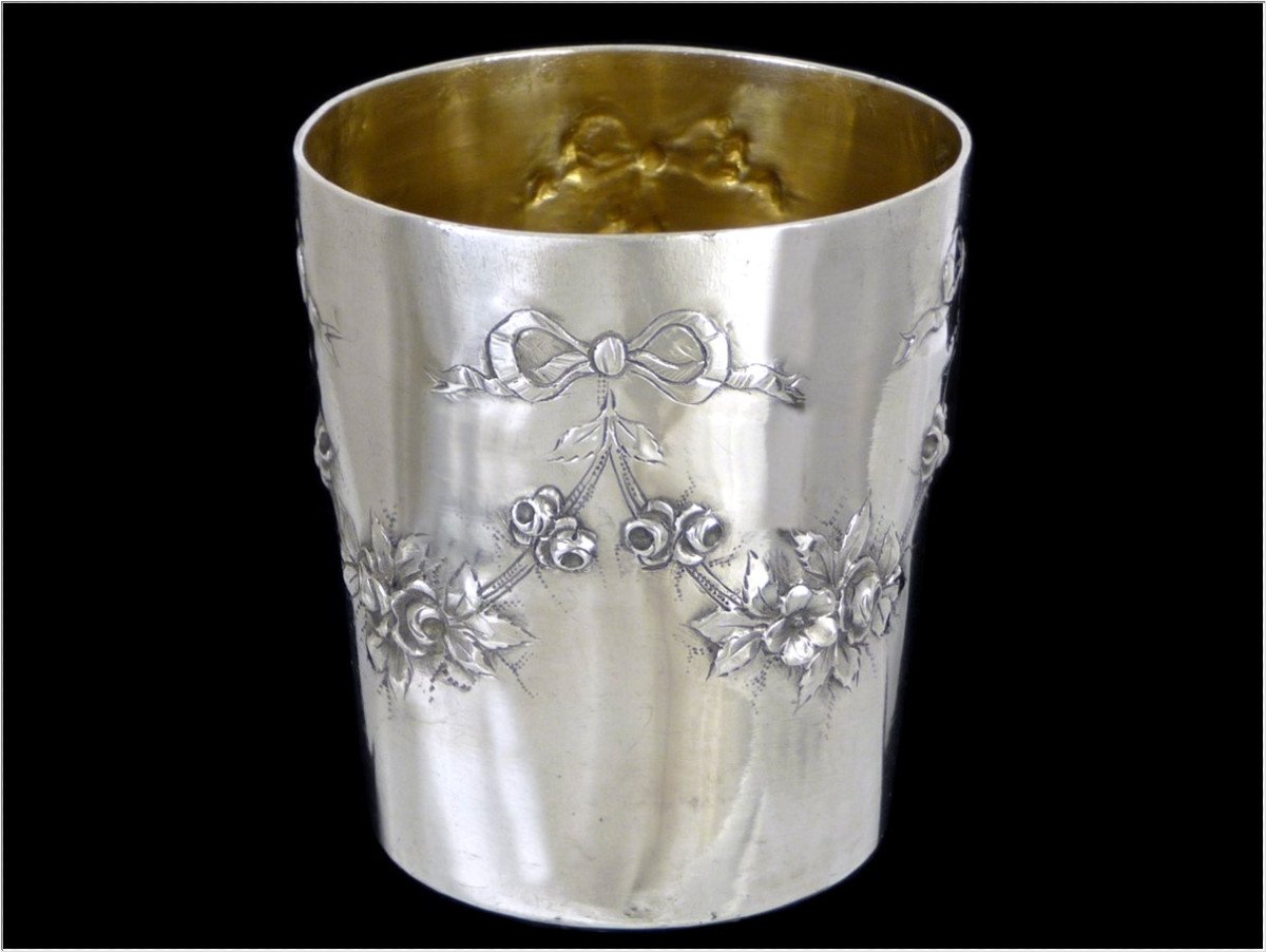 H. Lapeyre -  Ecrin Baptême  Naissance  Couvert Timbale Coquetier Argent Massif Vermeil-photo-4