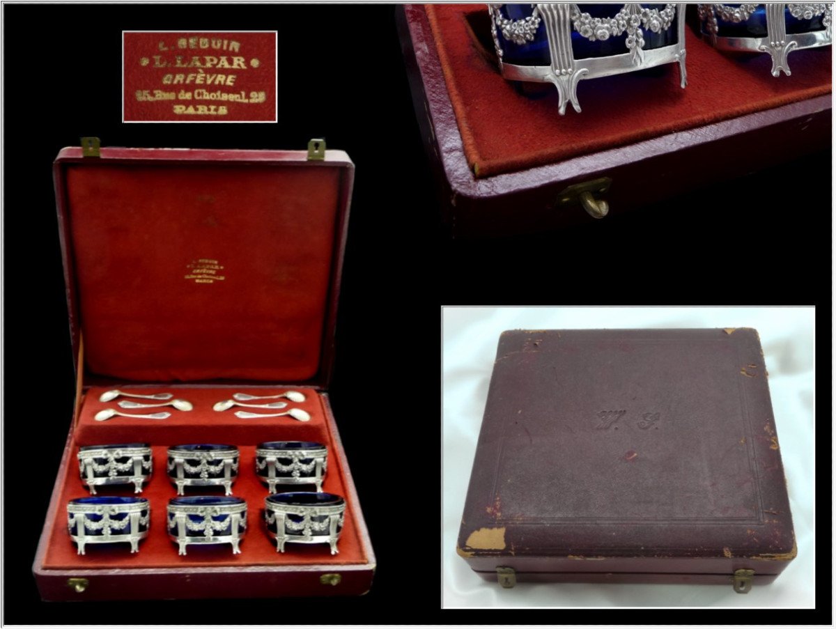 Léon Lapar - Service Of 6 Salt Shakers And Their Salt Spoons Sterling Silver Box-photo-3