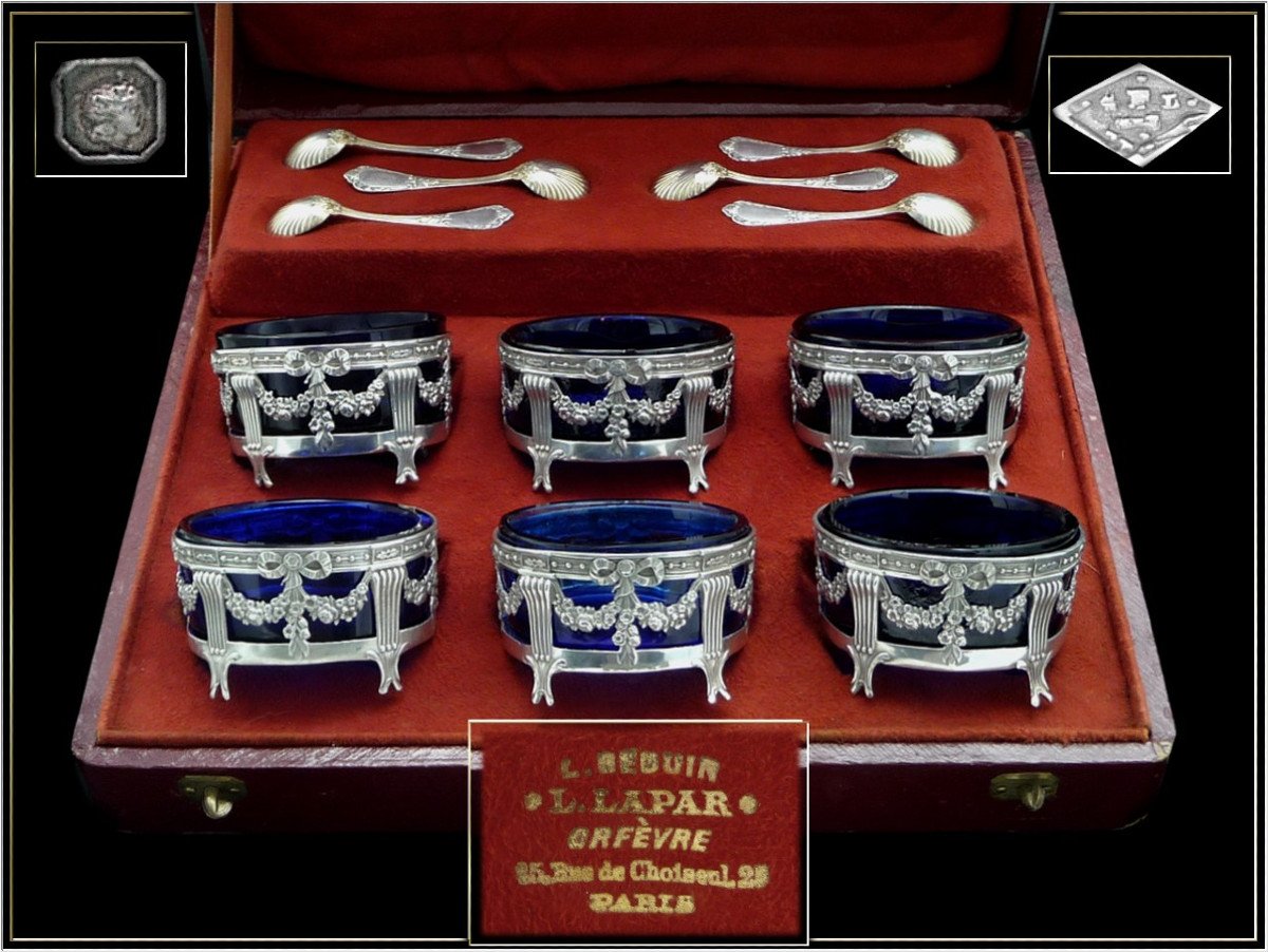 Léon Lapar - Service Of 6 Salt Shakers And Their Salt Spoons Sterling Silver Box-photo-6