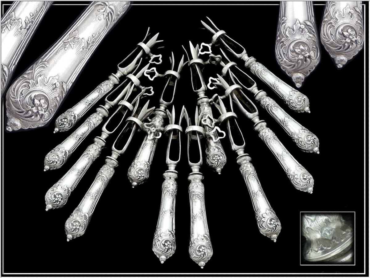 Gustave Veyrat - Service De 12 Manches à Côtelettes En Argent Fourré - Rocaille-photo-1