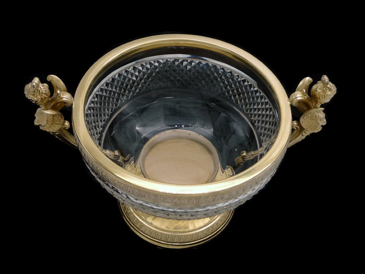 De Style Empire, Grand Drageoir en Argent Massif, Vermeil & Cristal,  - XIX°. Minerve (950)-photo-2
