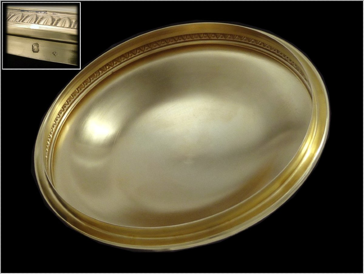 De Style Empire, Grand Drageoir en Argent Massif, Vermeil & Cristal,  - XIX°. Minerve (950)-photo-3