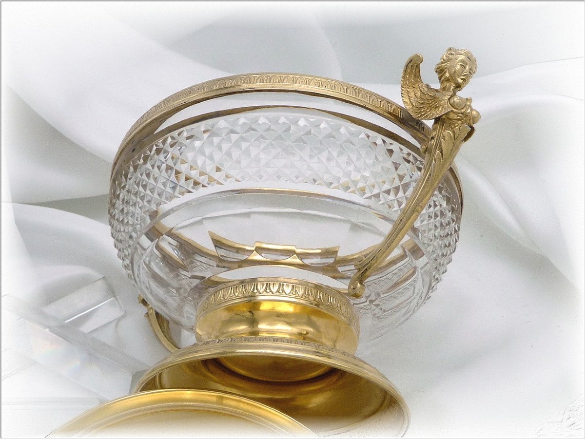 De Style Empire, Grand Drageoir en Argent Massif, Vermeil & Cristal,  - XIX°. Minerve (950)-photo-4