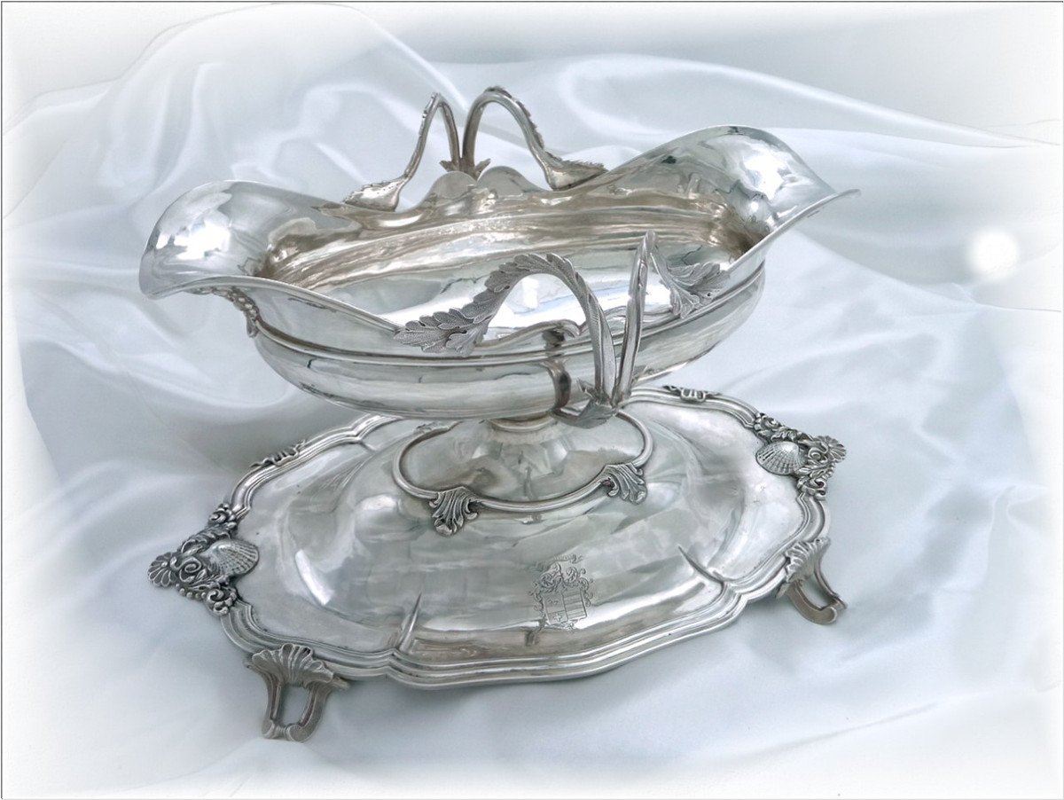 Froment- Meurice & Odiot - Imposing Large Sauceboat In Sterling Silver - Coat Of Arms-photo-3