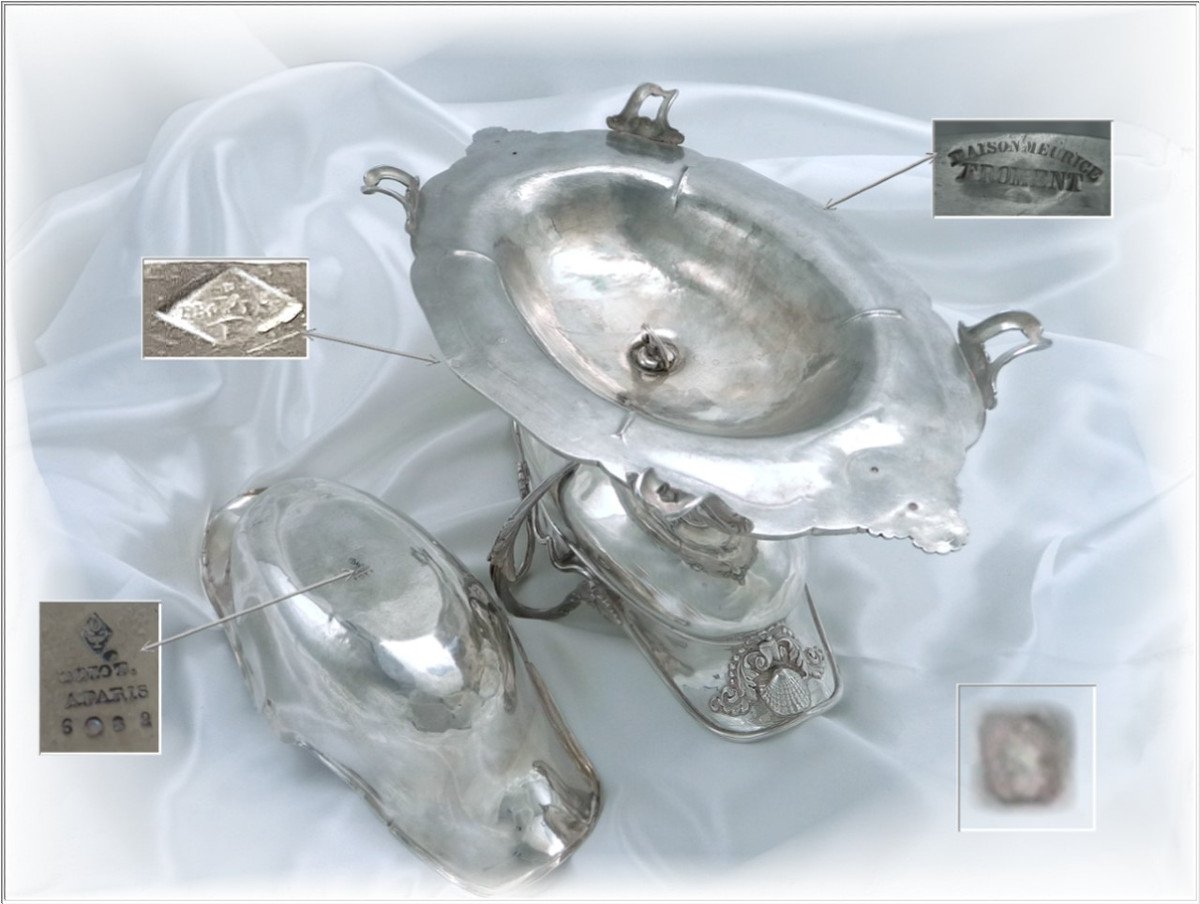 Froment- Meurice & Odiot - Imposing Large Sauceboat In Sterling Silver - Coat Of Arms-photo-3