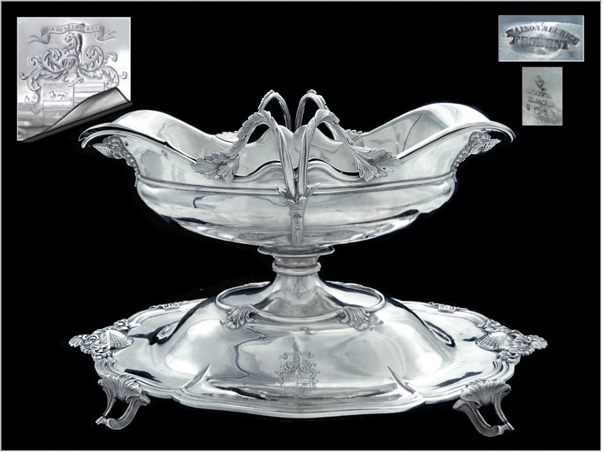 Froment- Meurice & Odiot - Imposing Large Sauceboat In Sterling Silver - Coat Of Arms