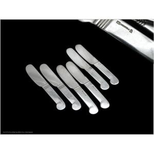  Christofle, Designer Luc Lanel Six Art Deco Silver Metal Spreading Knives