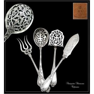 H.soufflot - Couverts de Service à Hors-d'oeuvre en Argent Massif 4pc.