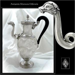 M.A LEBRUN - Imposante Verseuse Cafetière  à l'Hippocampe  Argent Massif  - Ep. Restauration 