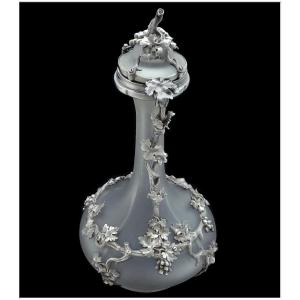 St-petersburg - Sterling Silver & Frosted Glass Carafe Carl Johann Tegelsten (1798-1852)