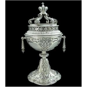 Brûle-Parfum ou Veilleuse  en Argent Massif Repercé, Fleurs de Lys