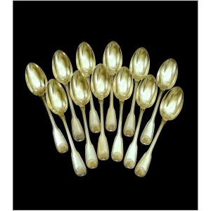 Louis Coignet - Service de Cuillères à Café en Argent Massif et Vermeil. 12 convives