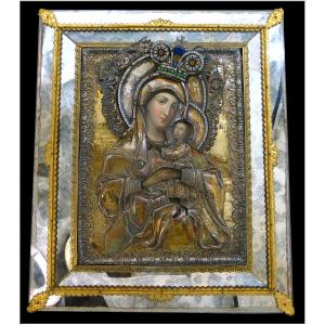 Russie - Moscou 1826.  Icône "Vierge à l'Enfant" -  Riza en Argent Massif