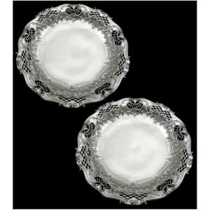 L.LAPAR & TETARD Fres. Paire de Plats à Biscuits en Argent Massif Ajouré