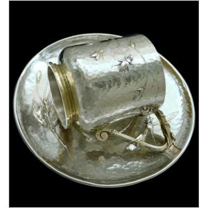 César Tonnelier -  Sterling Silver Hammered & Vermeil Cup  With Dragonfly And Beetle Design