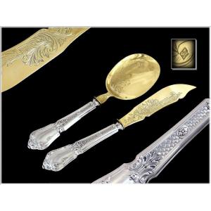 Sterling Silver And Vermeil Ice Cream Service Cutlery By Labat & Pugibet. Late 19th Century Minerva