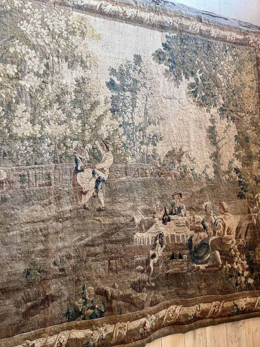 Tapisserie D’aubusson Du XVIII ème Siècle « Scène de fête Villageoise »  5m20 X 2m80-photo-7