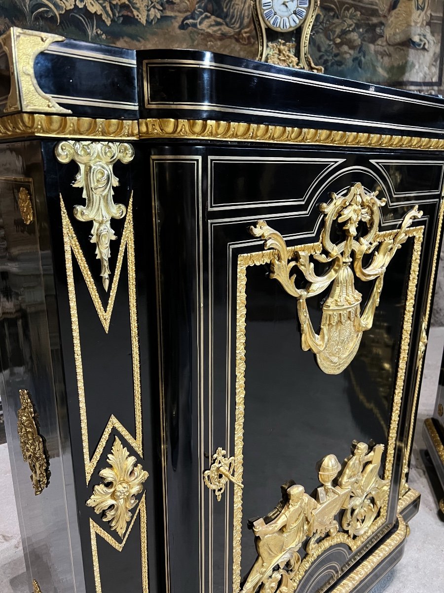 Paire De Meubles D’appui En Marqueterie Boulle Par Mathieu Befort D’époque Napoléon III-photo-5