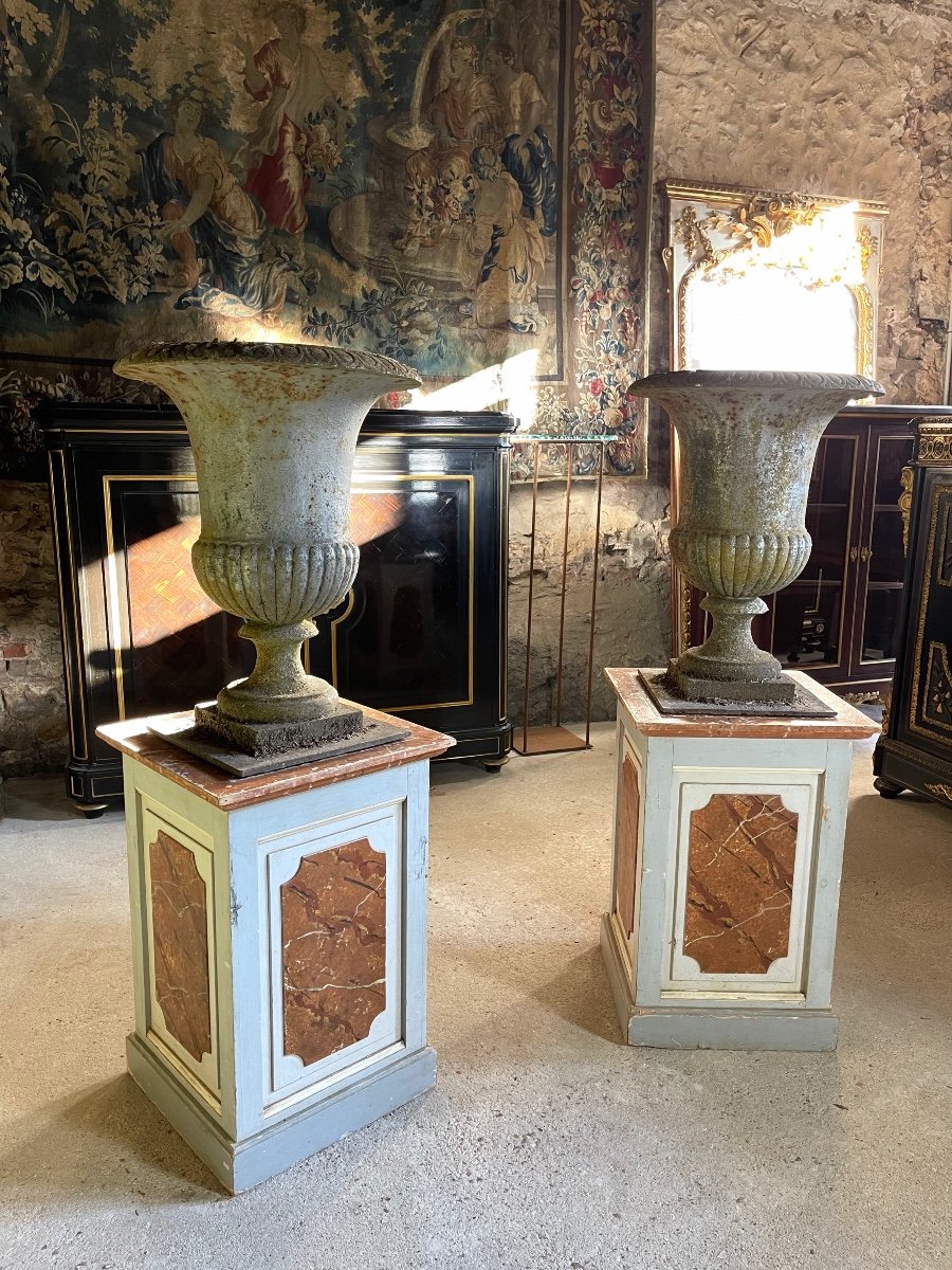 Pair Of Medici Vases In Cast Iron From The XIXth Century-photo-3