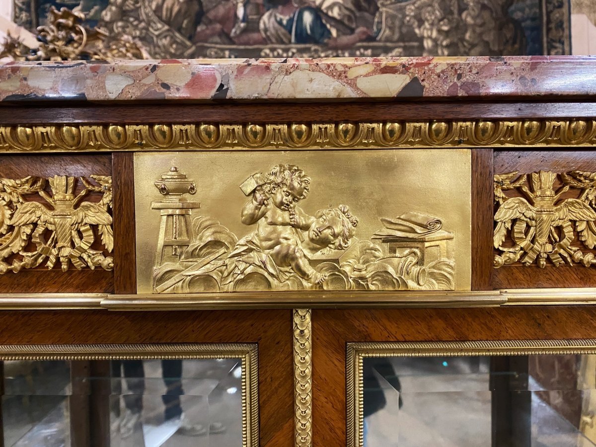 Vitrine De Style Louis XVI En Bois De Rose Et Bronzes Dorés, Attribuée à François Linke -photo-1