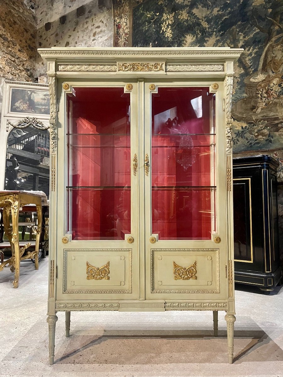 Louis XVI Style Showcase In Rechampie Wood And Gilt Bronzes From The Napoleon III Period