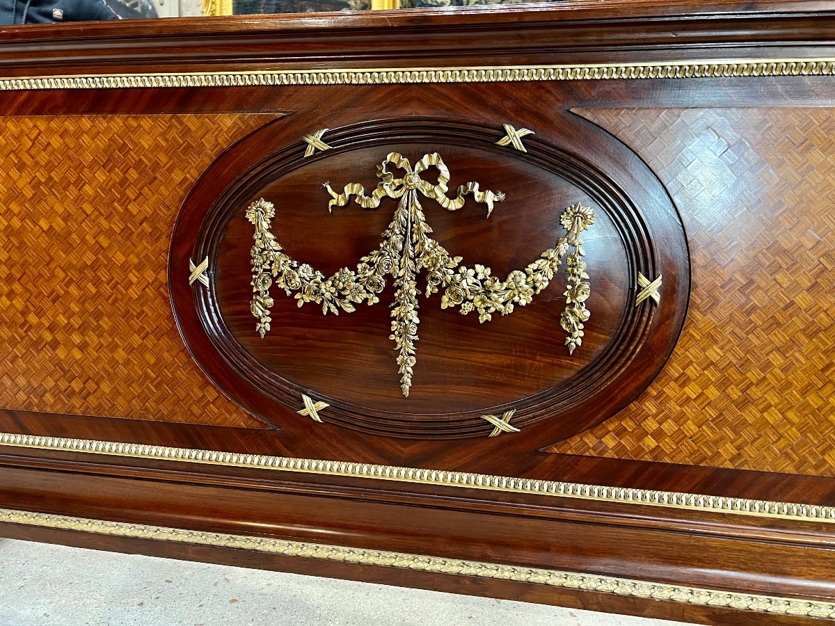 Louis XVI Style Bed In Cube Marquetry From The Napoleon III Period Signed From Maison Roll-photo-4