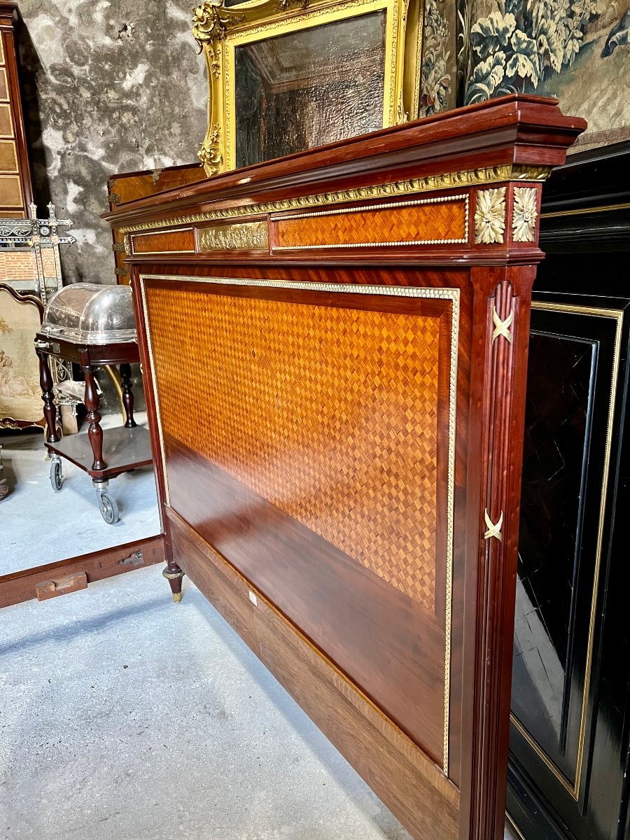 Louis XVI Style Bed In Cube Marquetry From The Napoleon III Period Signed From Maison Roll-photo-2