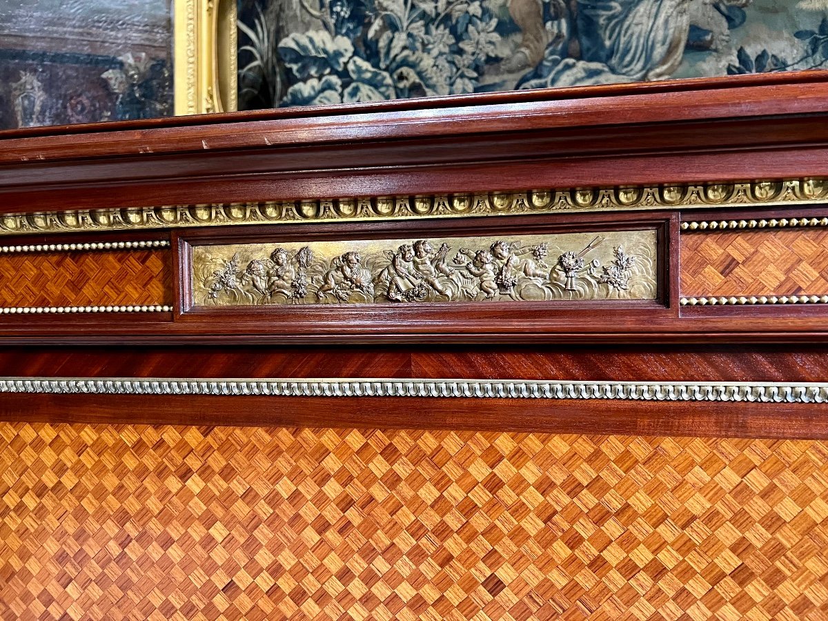 Louis XVI Style Bed In Cube Marquetry From The Napoleon III Period Signed From Maison Roll-photo-6