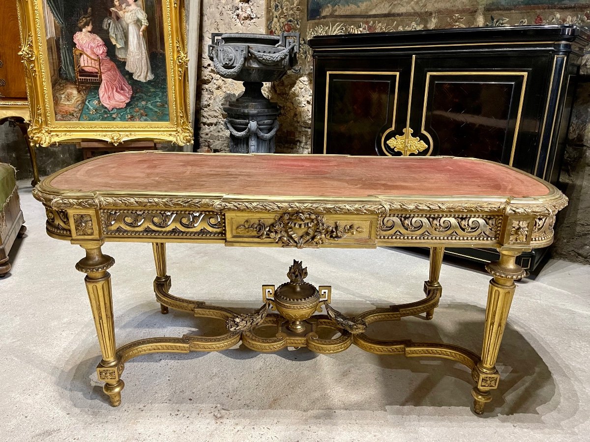 Middle Table In Golden Wood Napoleon III Period 1m70 Wide-photo-2