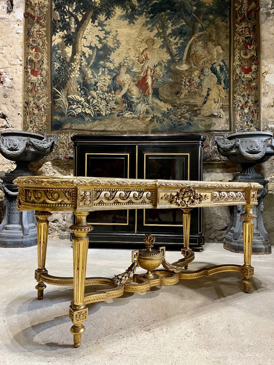 Middle Table In Golden Wood Napoleon III Period 1m70 Wide-photo-3