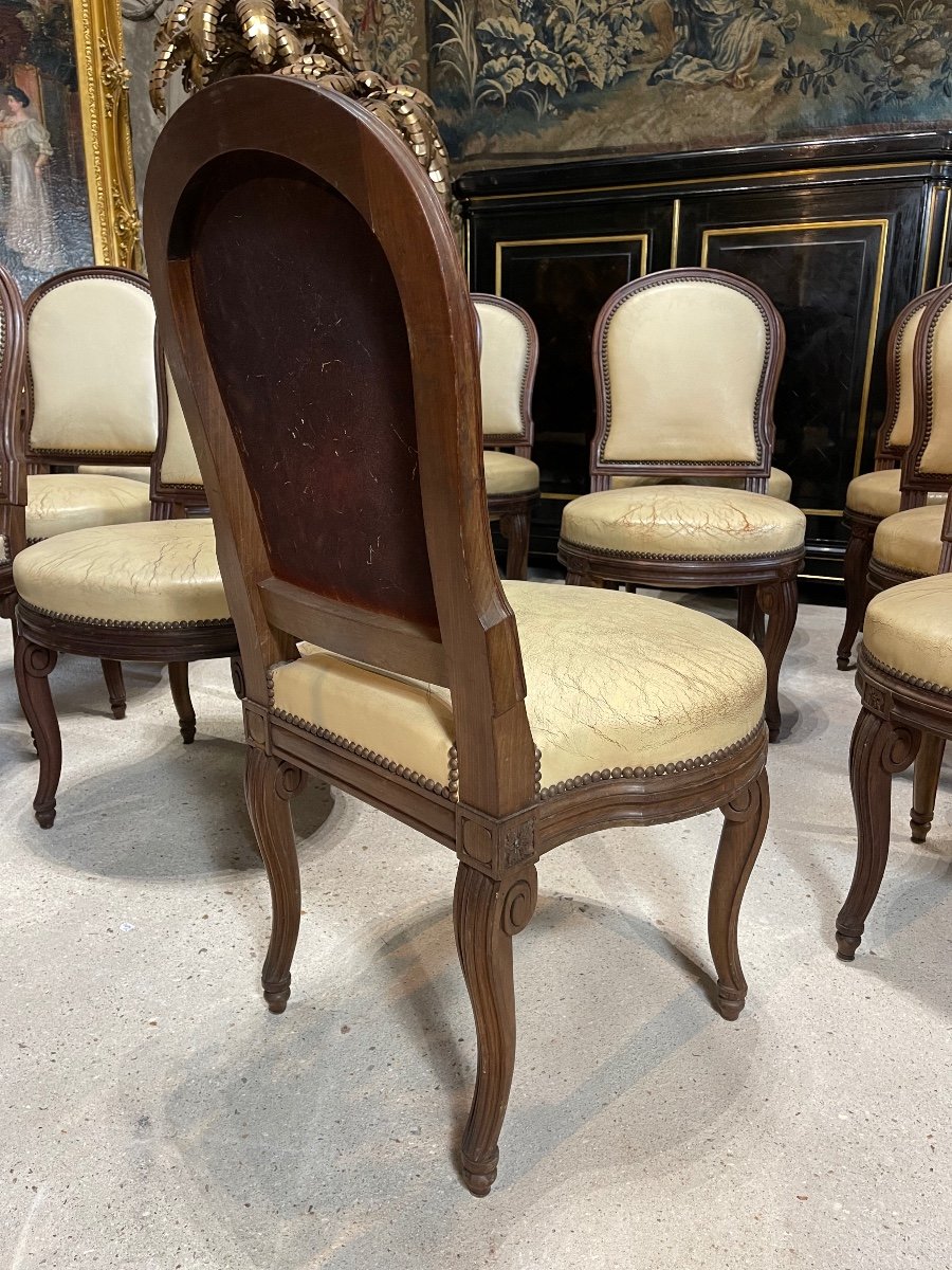 Suite Of 12 Louis XVI Style Chairs Model By Georges Jacob With Console Feet End XIX-photo-5