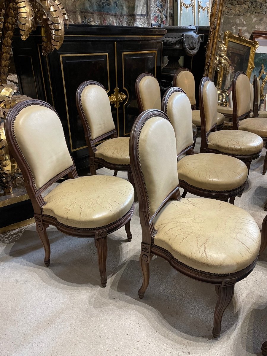 Suite Of 12 Louis XVI Style Chairs Model By Georges Jacob With Console Feet End XIX-photo-6