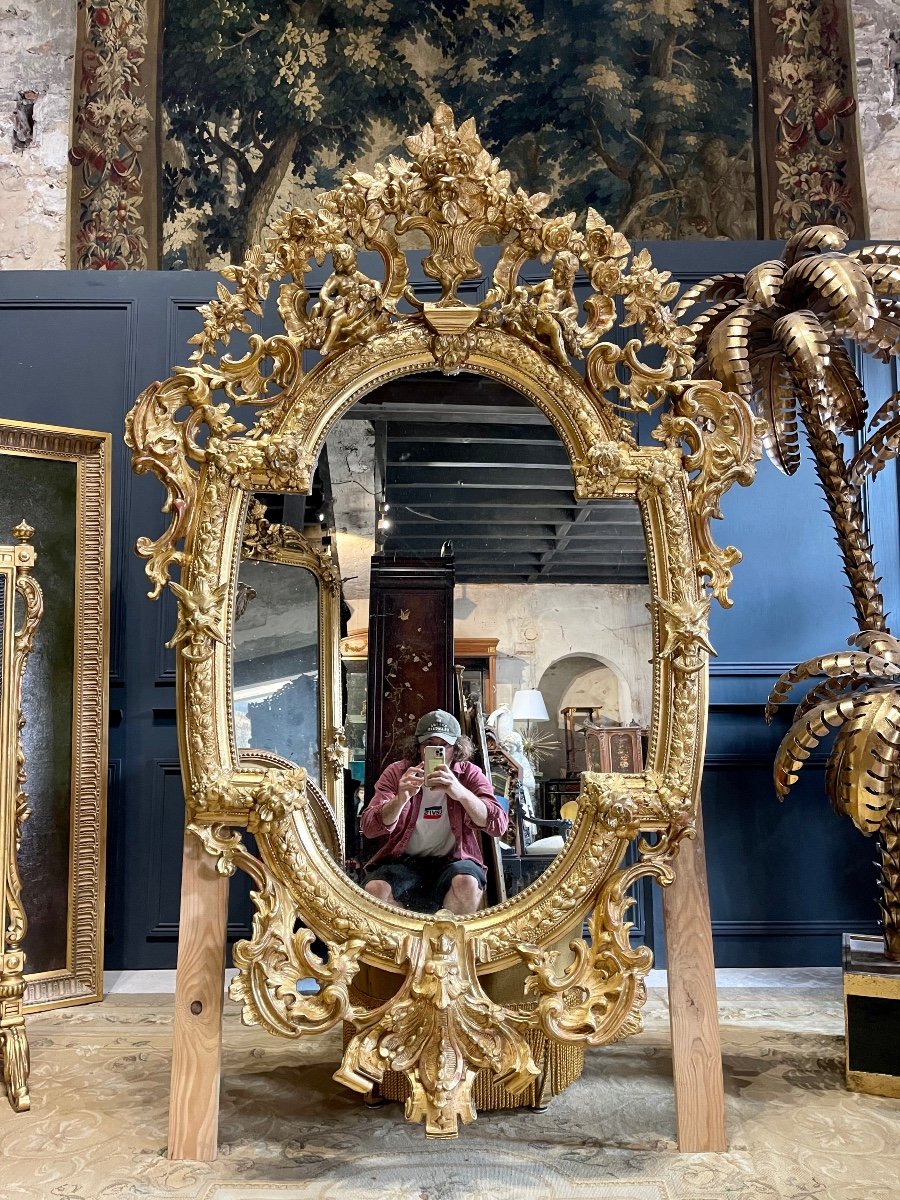 Miroir Aux Putti En Bois Doré D’époque Napoléon III 1m96 X 1m33 