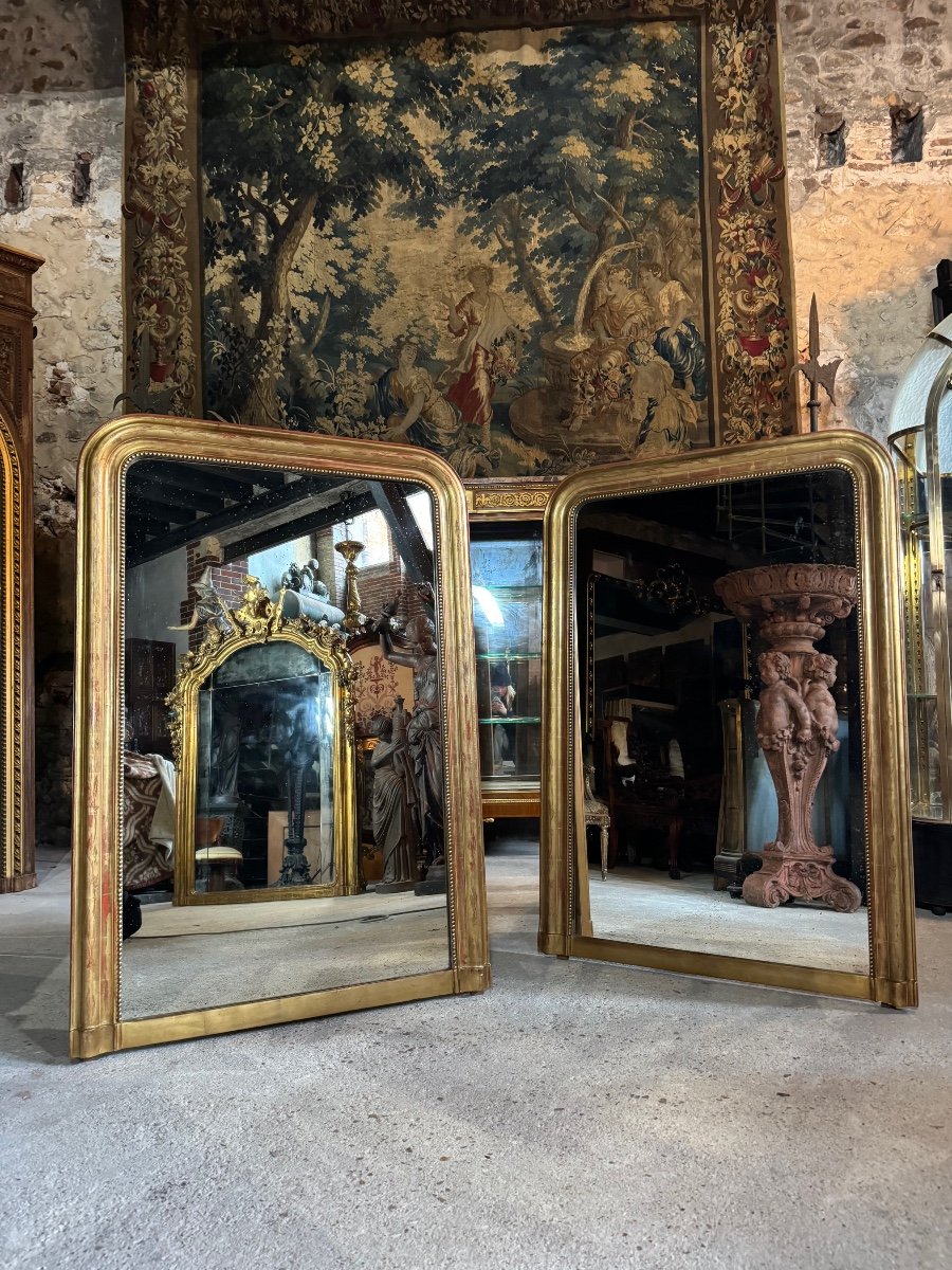 Pair Of Louis Philippe Period Mirrors In Golden Wood 1m30 X 89 Cm -photo-2