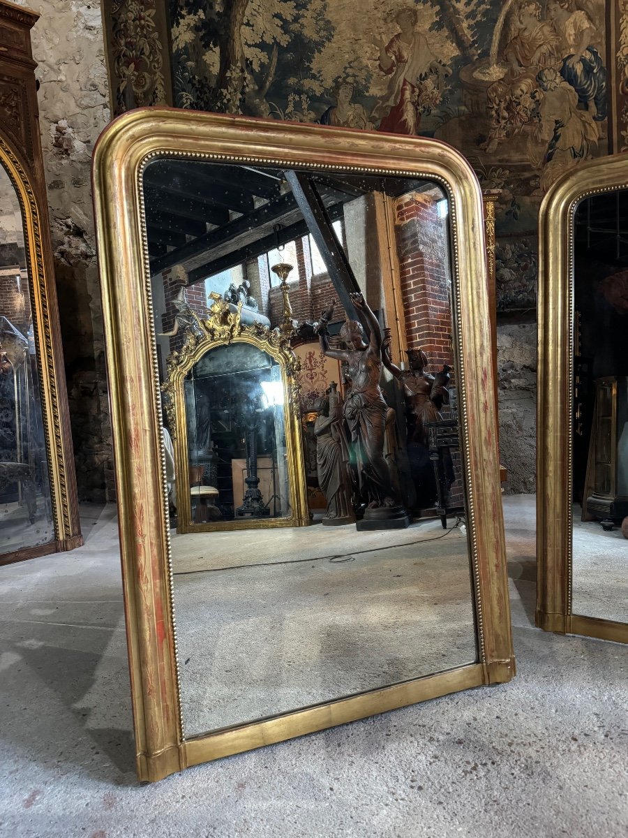 Pair Of Louis Philippe Period Mirrors In Golden Wood 1m30 X 89 Cm -photo-2