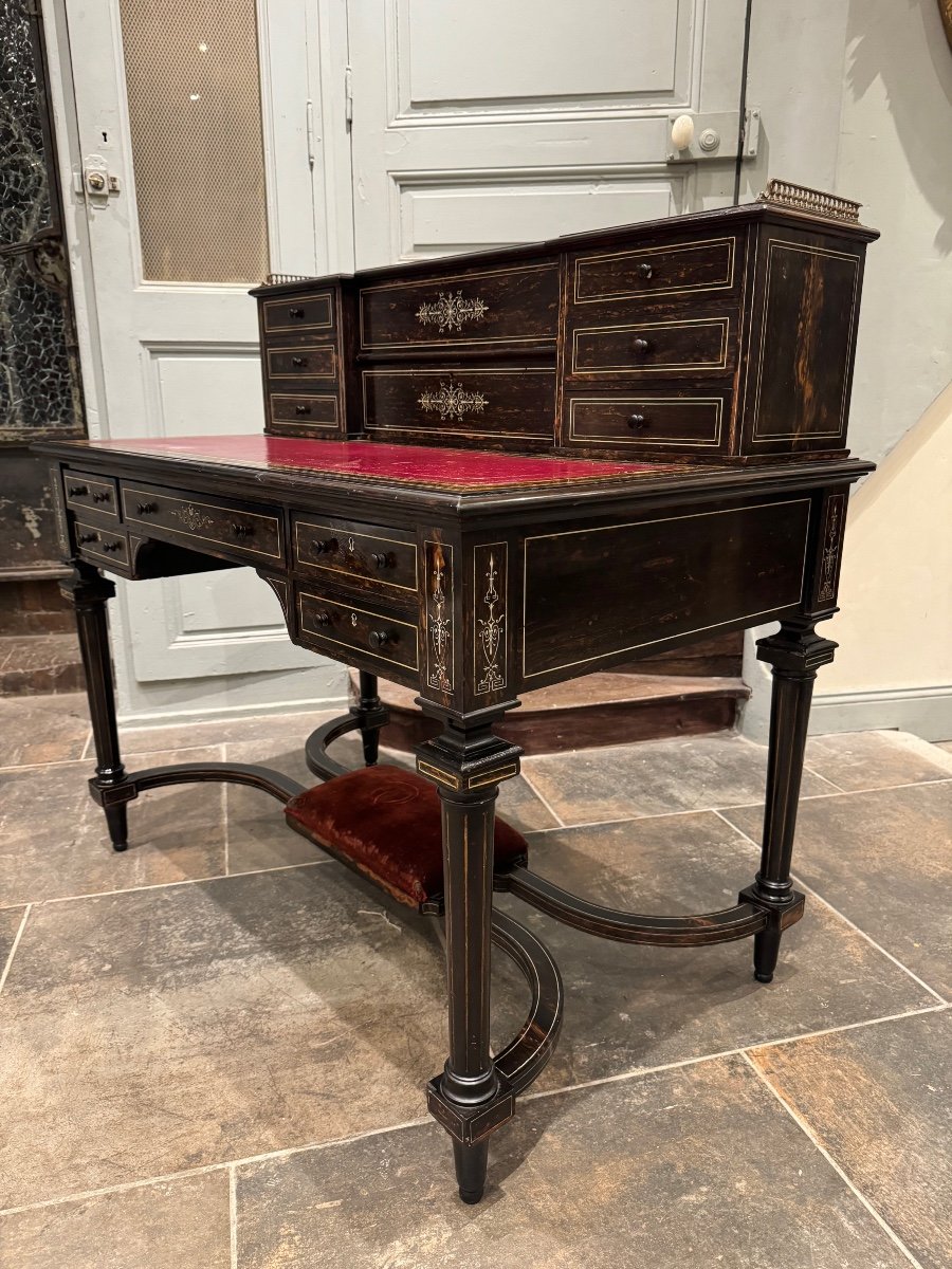 Tiered Desk In Coromandel Ebony And Ivory Fillets From The Napoleon III Period -photo-2